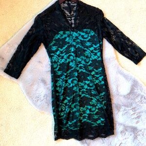 NWT Green and Black Lace Overlay Dress